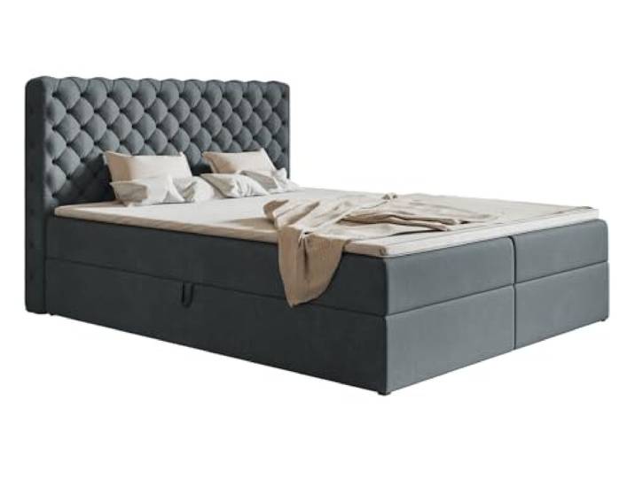 Emporius Boxspringbett 180x200 cm Doro - Doppelbett mit Matratze, Zwei Bettkästen & Topper - Chesterfield, Glamour - Dunkelgrau (Jasmine 96)