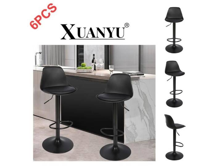 Tabouret de Bar - XUANYU - Réglable en Hauteur - Pliable - Lot de 6 - Cuir Synthétique