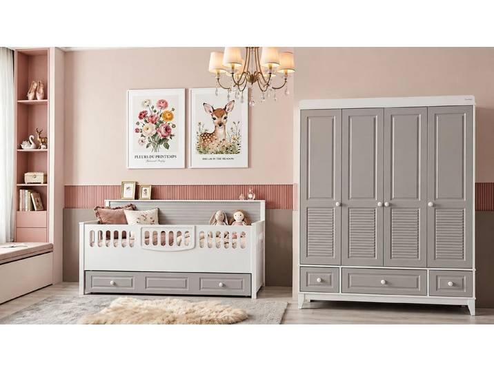 JVmoebel Kinderbett Praktisches Kinderzimmer-Set mit Kinderbett und Kleiderschrank, Made in Europa