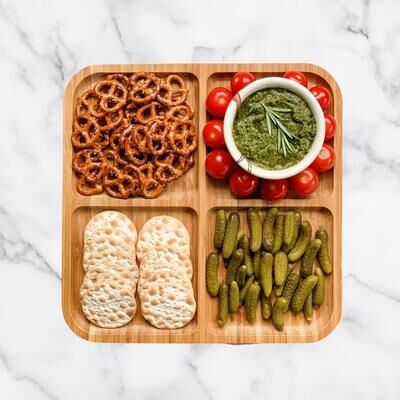 Kozy Kitchen Organic Bamboo Platter, Serving Platter, Sectional Wooden Dish For Appetizers & Snacks