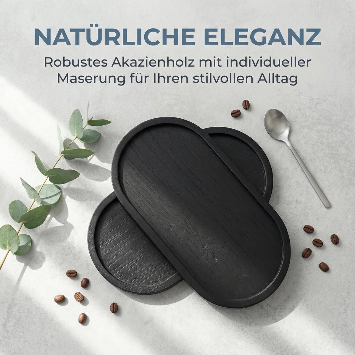 Decoratief houten dienblad, zwart, ovaal, 8,8 x 17,5 cm