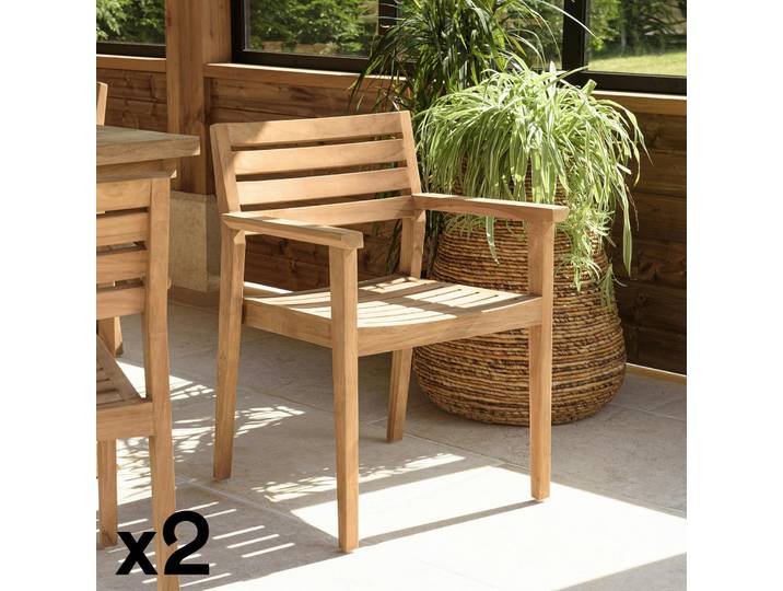 Fauteuil de jardin teck brut (lot de 2) MANY