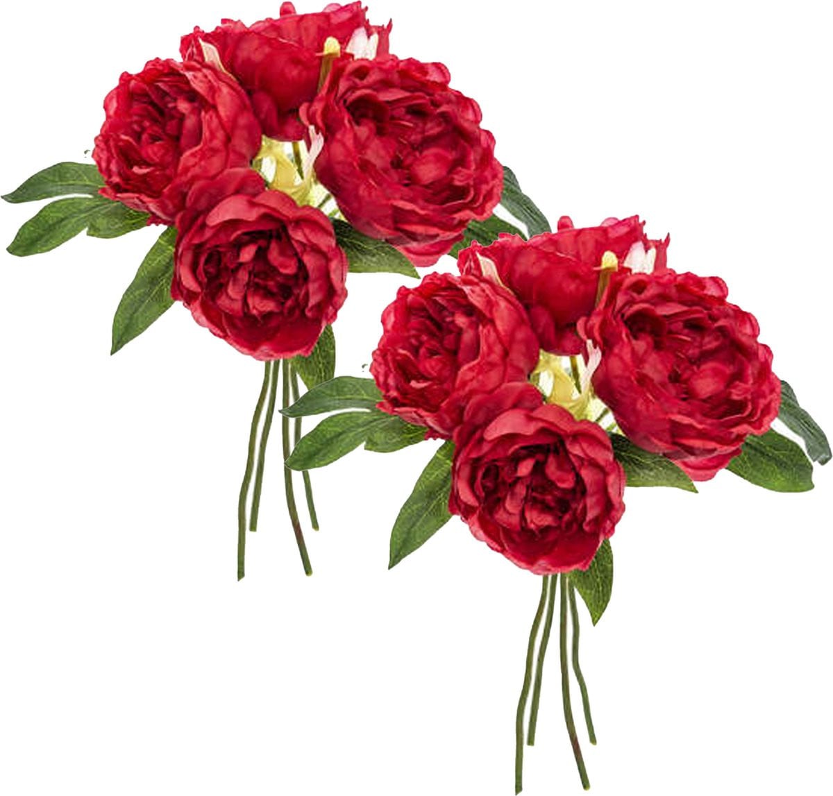 Atmosphera Boeket van rode kunstpioenrozen - 8 stuks - Hoogte: 30 cm