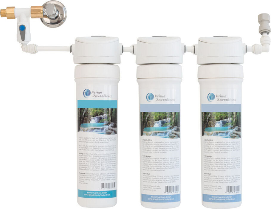Wasserfiltersystem Haupt- & 2 Erweiterungsfilterstufen AA Inline von Carbonit & Prime Inventions Kalkschutz + Sediment + EM Premium 5
