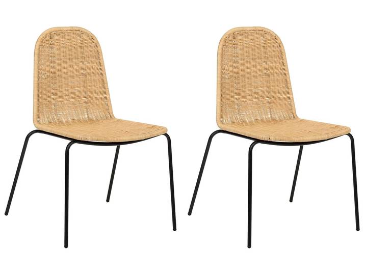 BELIANI Esszimmerstuhl 2er Set Naturfarben Rattan mit Rückenlehne Metallbeinen ohne Armlehnen Wohnzimmer Essbereich Gästezimmer Stuhlset Küchenstühle