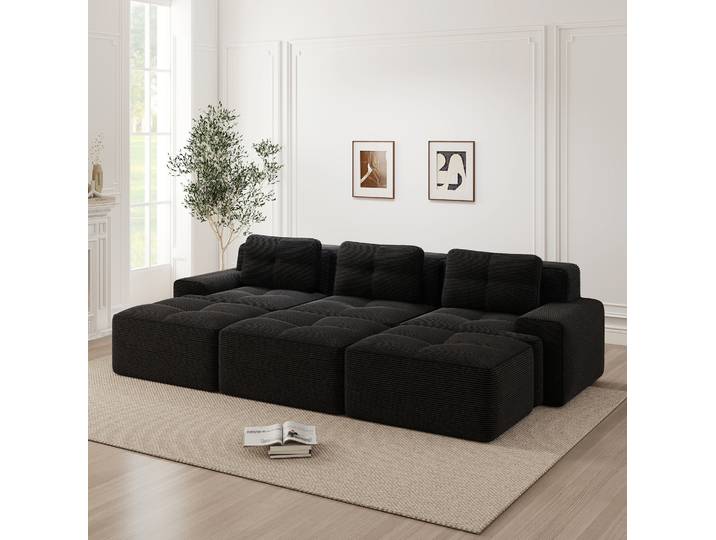 Redom - Canapé Modulable Sans Armature\, Confort Nuageux\, Tissu Corduroy\, Noir