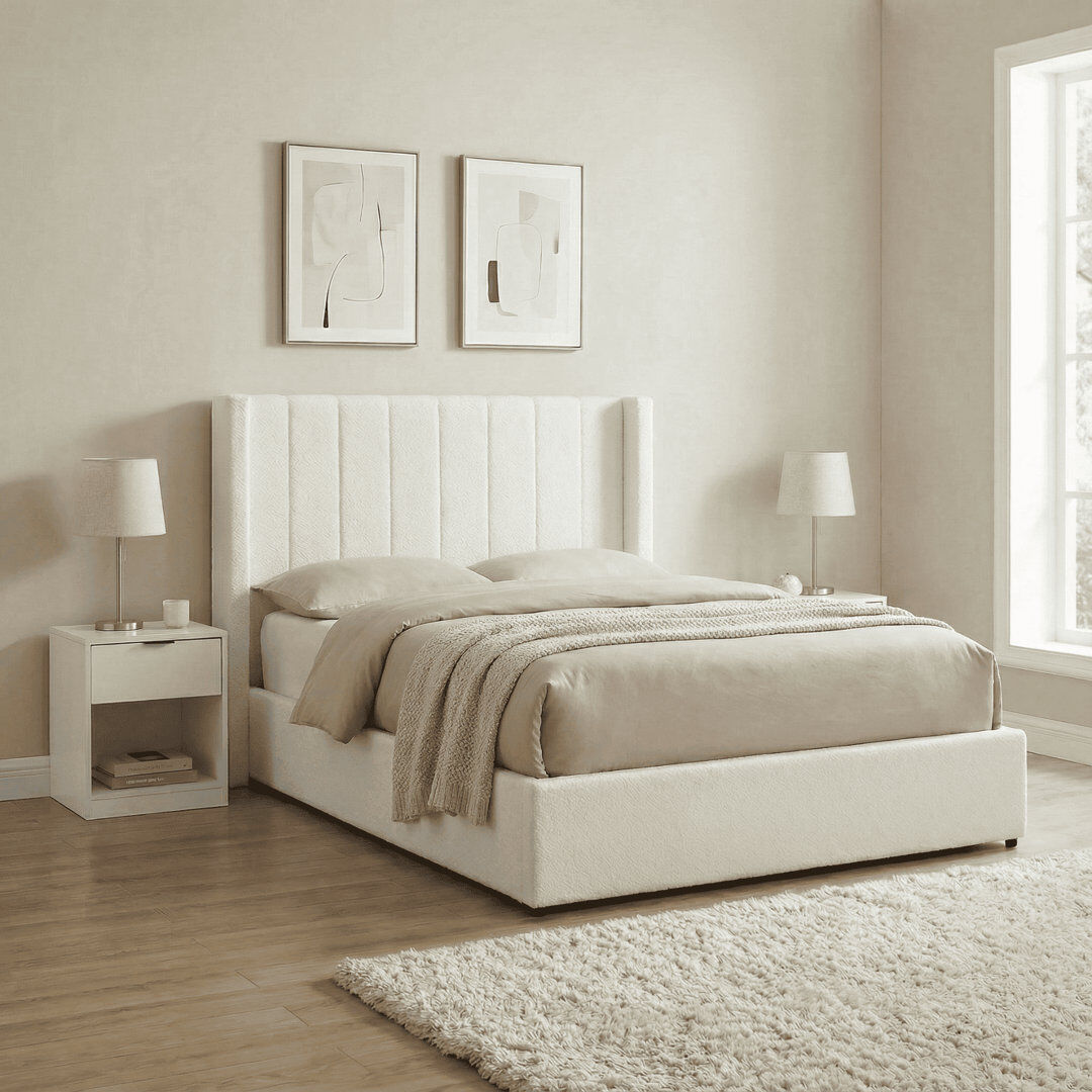 Marlow Home Co. Atiyah Wingback Ottoman Storage Bed White Boucle Double (4'6)