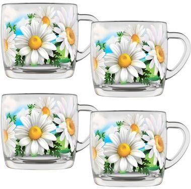 STP Goods Daisy Field 10.14 fl oz.Glass Mugs Set of 4