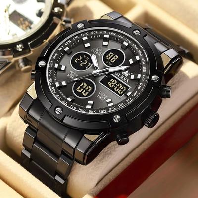Inspired Finds OLEVS Men's Multifunctional Watch Waterproof Electronic Timepiece With Luminous Display, Alarm & Fashion Dress Design all Black