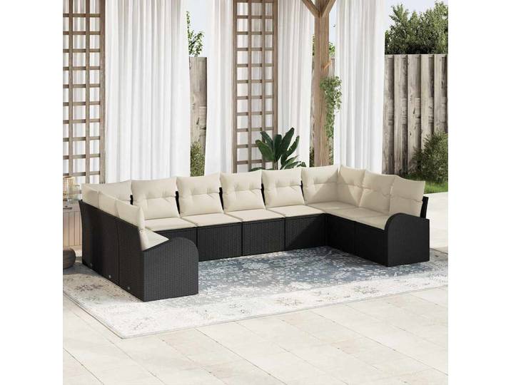 vidaXL Sofa Set 10 stk. Schwarz [Synthetisch]: Polyrattan