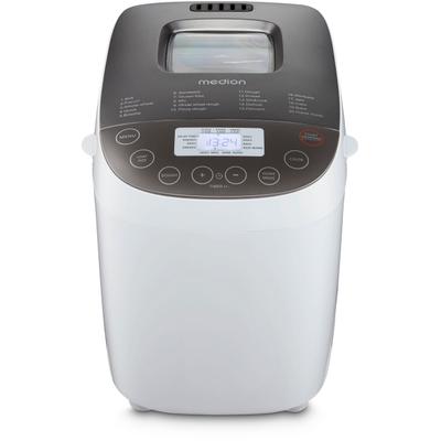 MEDION Brotbackautomat "MD 12040, 20 Backprogramme, 3 Bräunungssufen, doppelter Knethaken", weiß, B:26,8cm H:30,7cm T:41cm, Brotbackautomaten, Bis zu 1600g Fassungsvermögen, Warmhaltefunktion, ILAG Beschichtung
