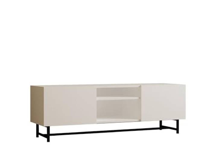 Moderner weißer TV-Ständer, 150 cm, 100% melaminbeschichtete Spanplatte, 18 mm stark Mehrere Ablagen und Stauraum Stilvolles und funktionales Design