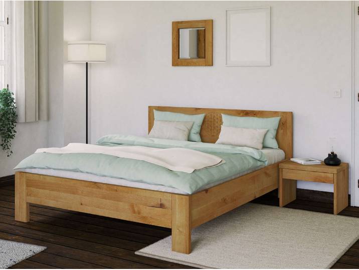 Wildeichenbett „Blume des Lebens“ 140 x 190 cm Massivholz Wildeiche