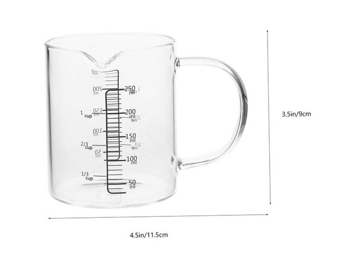 Messbecher Glas mit Henkel und Skala 250 ml, Transparent, Backen & Backzubehör, Messbecher