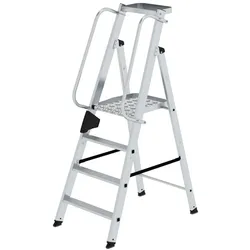 PROREGAL Plattformleiter | 4 Stufen | inkl. beidseitigem Handlauf | Aluminium | nivello Leiterschuhe
