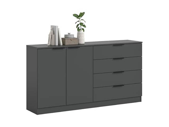 xonox.home – Kommode Kopenhagen 148x80x35 cm in Anthrazit – Breite Moderne Aufbewahrung mit viel Platz für das Wohn- und Schlafzimmer – stilvolles Möbelstück, robust & langlebig