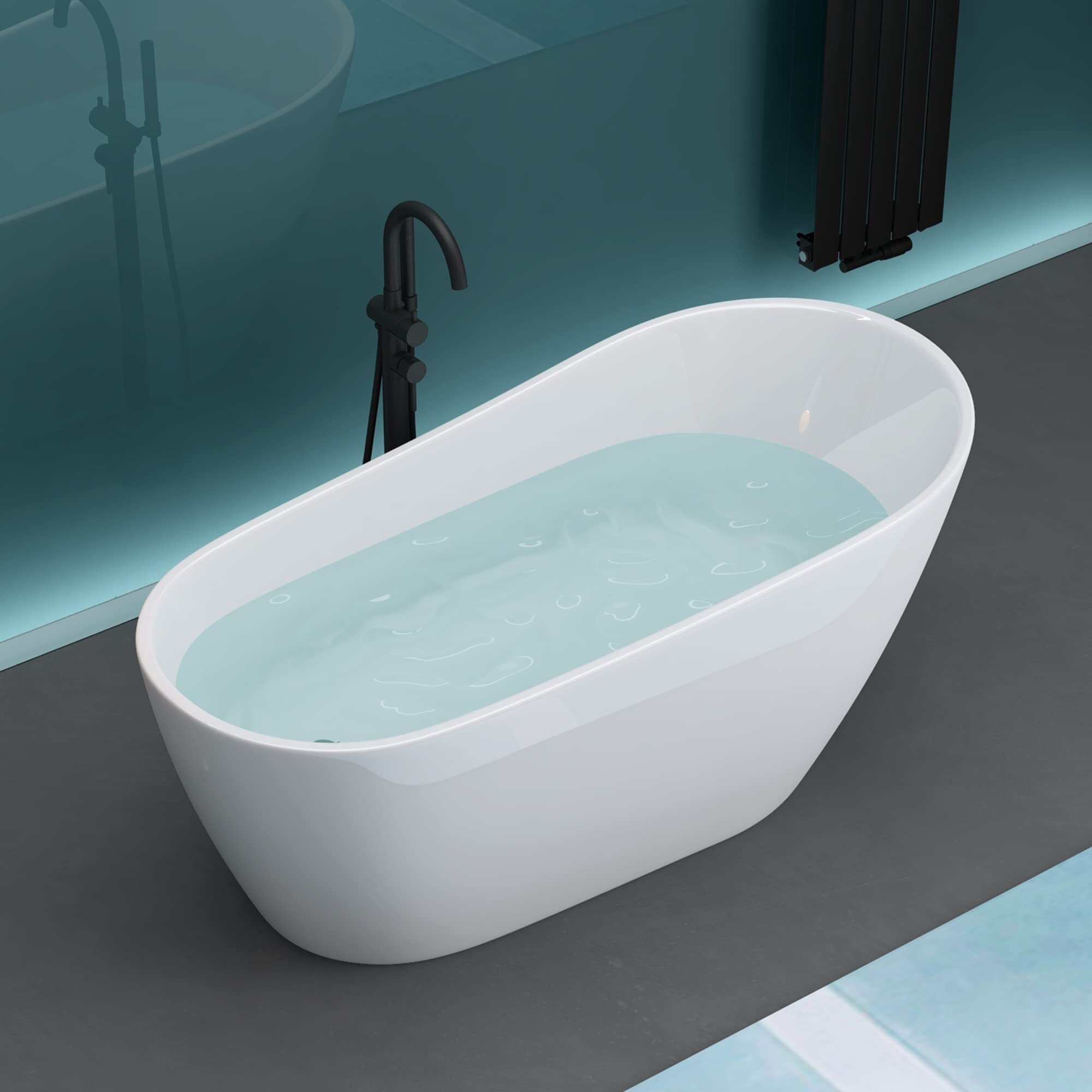 Mai & Mai freistehende Acryl-Badewanne Oval Standbadewanne Weiß inkl. Push-Open Ablaufgarnitur Breite 160cm V528