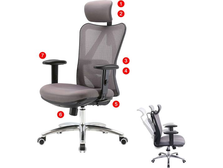 Bürostuhl HWC-J86, Schreibtischstuhl, ergonomisch, verstellbare Lordosenstütze 150kg belastbar ohne Fußstütze, grau