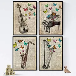 POSTER Set mit 4 Violin und Saxon mit Musikdefinitionen, Emotionen, Kommunikation, Vergnügen A4 Rahmenlos