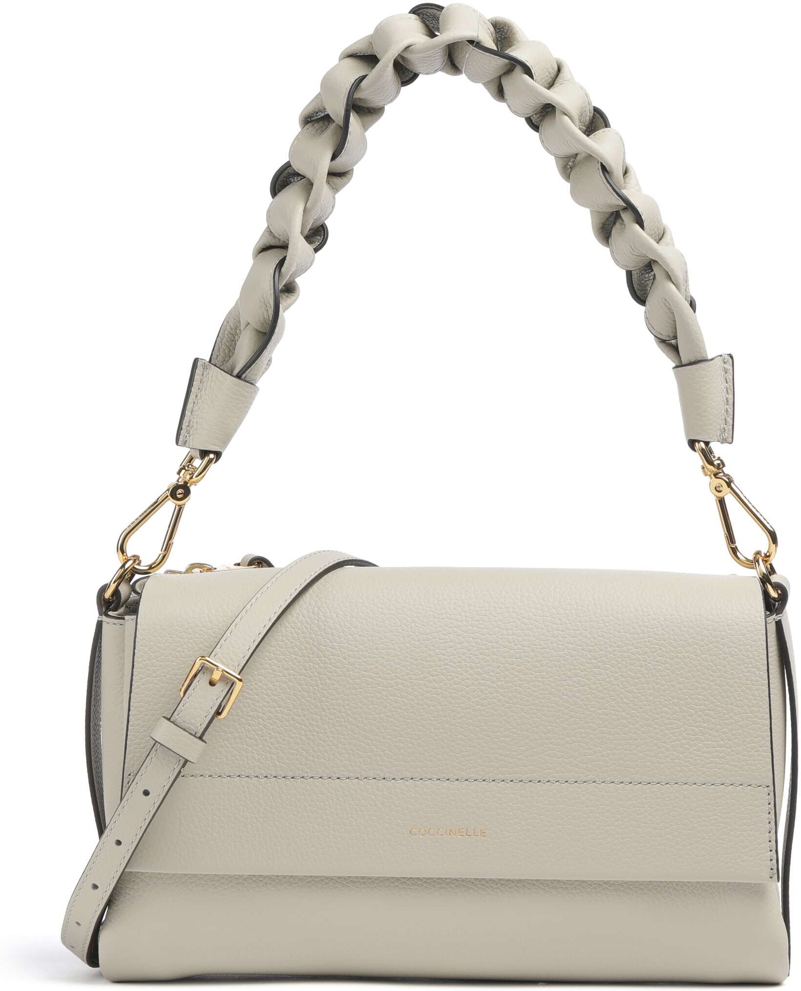 Coccinelle Boheme Grana Double Schultertasche aus Leder, beige