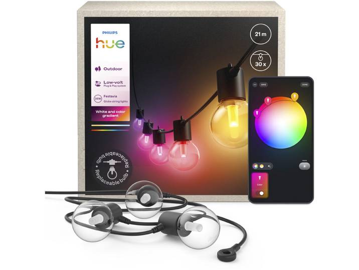 Philips Hue Hue Festavia Globe Outdoor Lichterkette 21m Erweiterung - Farbe: Schwarz - Material: Synthetik - LED - LED Leuchtmittel