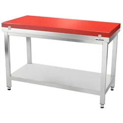 Edelstahl-Arbeitstisch 1400x600 mm mit roter Schneidplatte PREMIUM - GOLDINOX