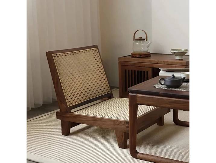 Nouveau style chinois baie vitrée chaise loisirs salon siège noyer rotin tatami tapis salon de thé balcon meubles sièges confortables