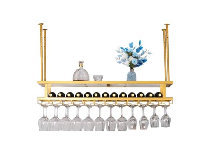 Weinglashalter Metall Weingläser Halter, Hängendes Weinglasregal 60 - 200cm Weinglashalter Abtropfgestell Höhenverstellbar Starke Tragfähigkeit Für Bar, Küche, Gold