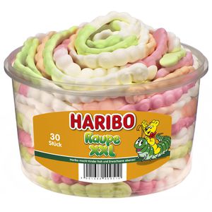 Haribo Schaumzucker Raupe XXL, gluten- & laktosefrei, in der Dose, 960 g, 30 Stück