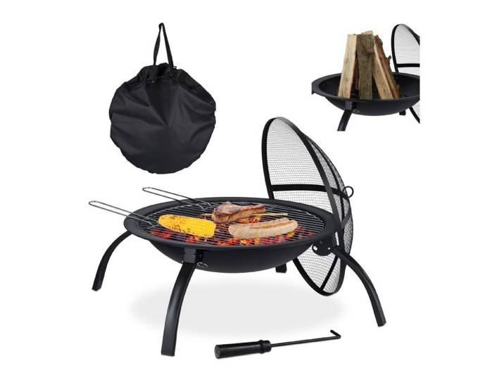 Relaxdays XL Feuerschale mit Grillzubehör