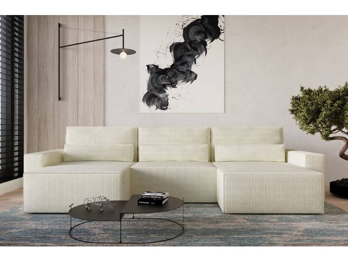 yourhouse24 Wohnlandschaft Kompaktes STELLA in Trend-Cord – Mit Schlaffunktion & Bettkasten