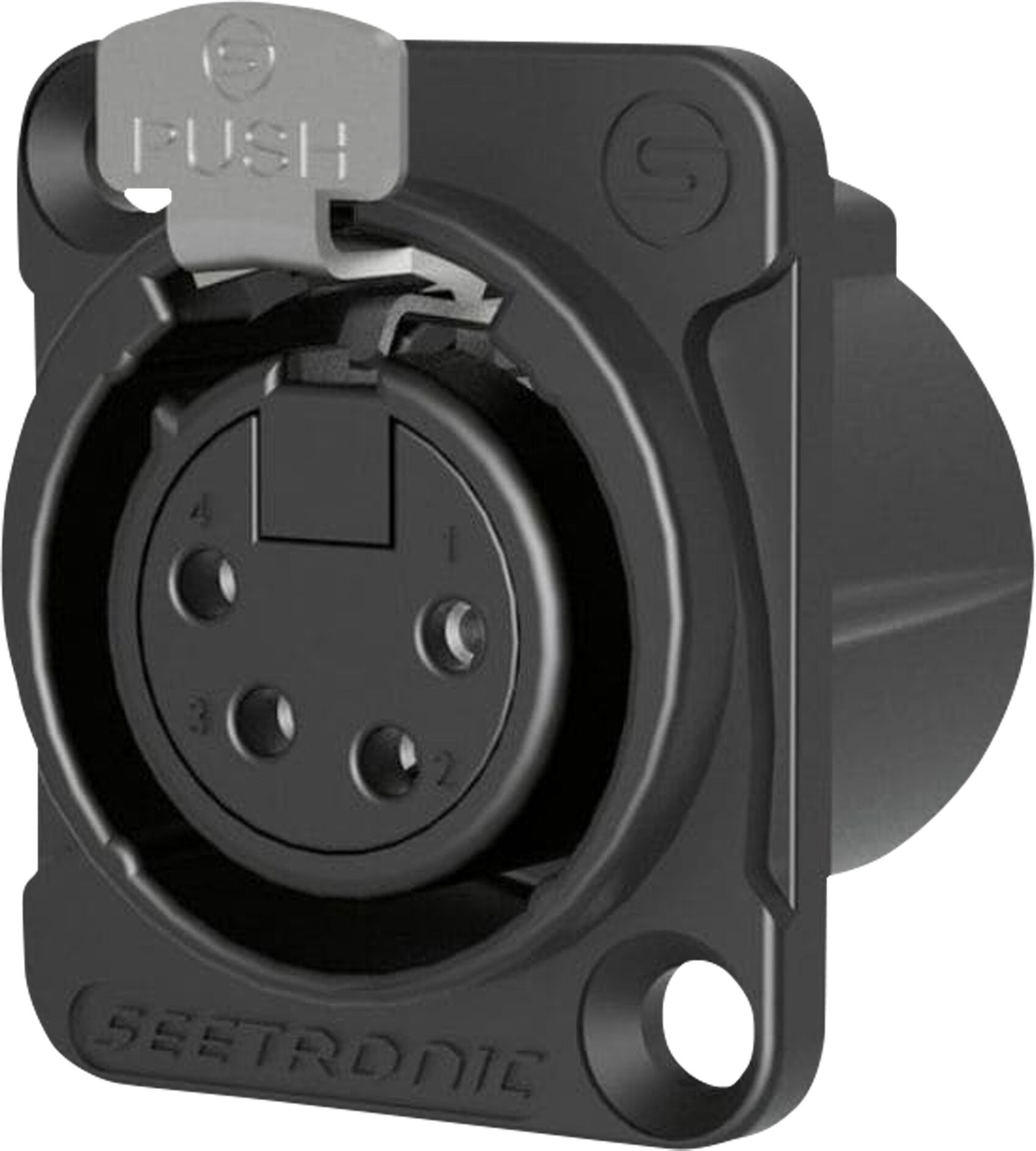 Seetronic Xlr 4p-Chassis – Buchse, Silberne Kontakte – Schwarzes Gehäuse