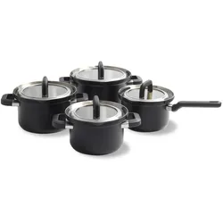 BK Flow Cool Glas Kookpannenset - 4 delig - Zwart, Pfannenset + Topfset, Schwarz