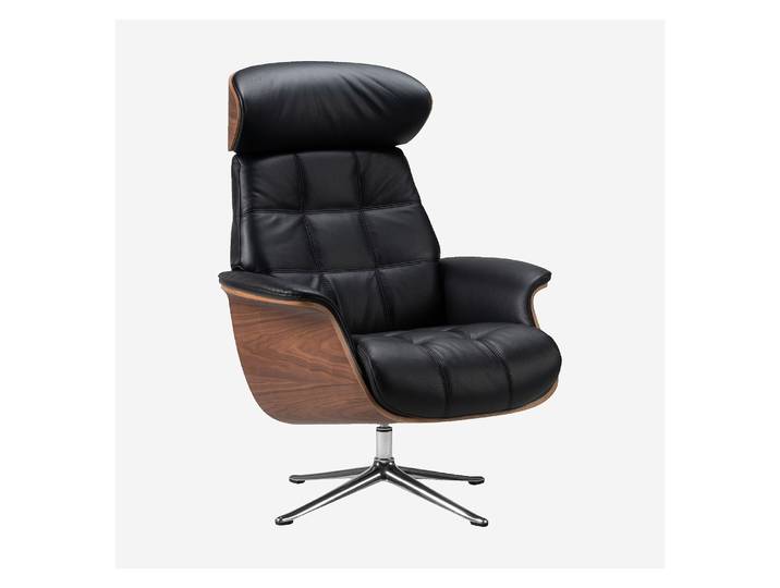 HABITAT - Fauteuil en cuir Savoy, bois plaqué noyer et aluminium poli - Noir obsidienne - Marc