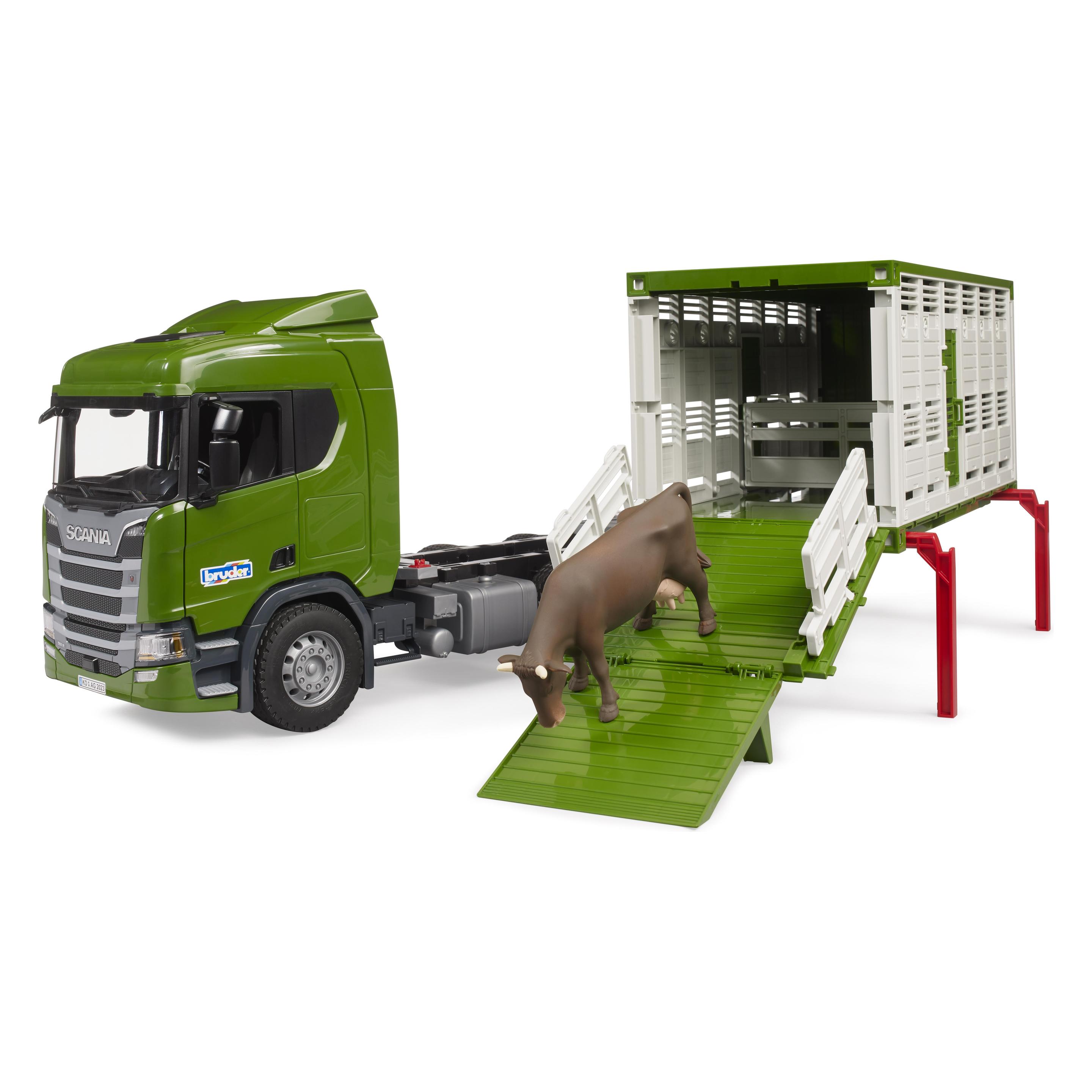 Bruder Scania Super 560R Tiertransport-LKW mit 1 Rind (03548)