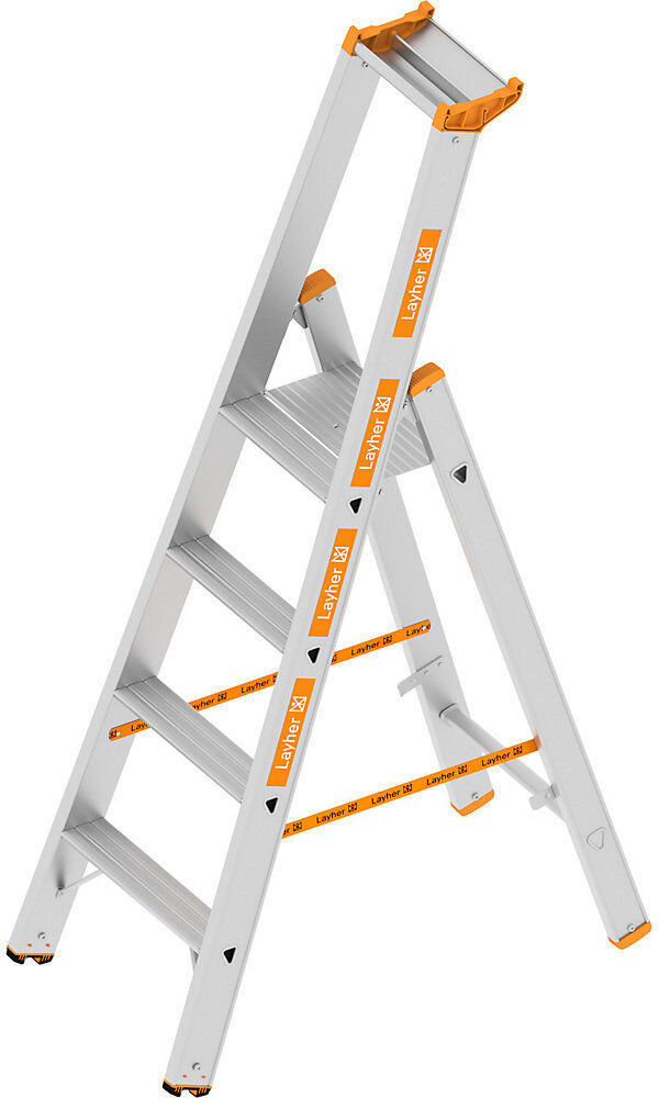 Stufen-Stehleiter, einseitig begehbar, 4 Stufen inkl. Plattform Layher