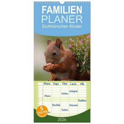 Familienplaner 2026 - Eichhörnchen Kinder mit 5 Spalten (Wandkalender, 21 x 45 cm) CALVENDO