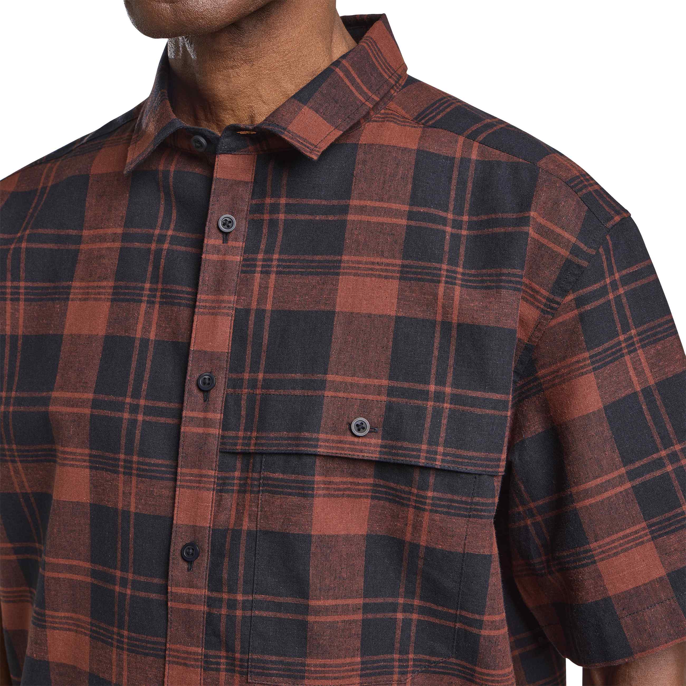 Kurzarmhemd JACK WOLFSKIN "GREAT PLAINS SHIRT M", Herren, Gr. XL (54/56), Normalgrößen, blau (check, schwarznavy), Obermaterial: 55% Hanf, 45% Baumwolle, Hemden Kurzarmhemd