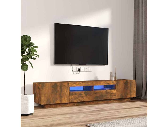 vidaXL 2-tlg. TV-Schrank-Set LED-Leuchten Räuchereiche Holzwerkstoff