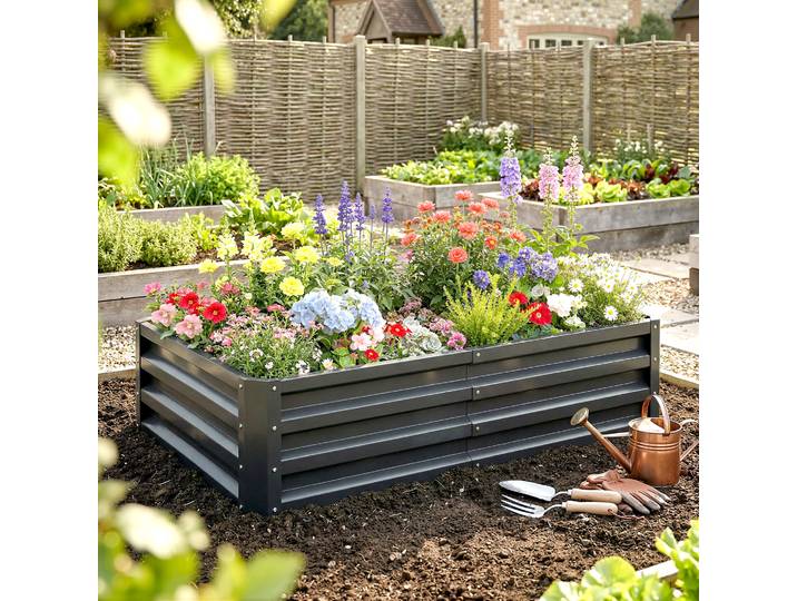 Outsunny Carré Potager Rectangulaire Acier Gris 120x60x30,5 cm
