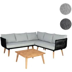 Garten-Garnitur HWC-L30, Garnitur Sitzgruppe Lounge-Set Sofa, Akazie Holz MVG-zertifiziert ~ Polster hellgrau