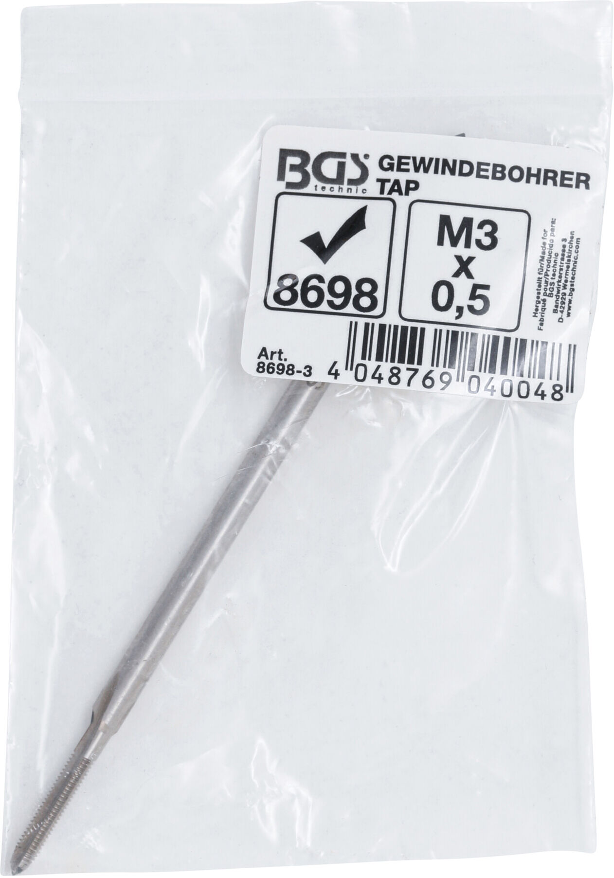 BGS Gewindebohrer 8698-3, lang, für Art. 8698, M3 x 0,5 ; BGS technic)