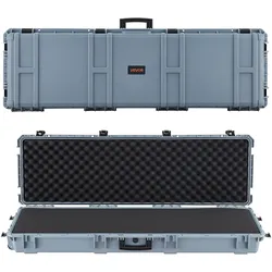 VEVOR Waffenkoffer mit Hartschale für Langwaffen, abschließbarer Gewehrkoffer mit vorgeschnittenen Schaumstoffen, Langwaffenkoffer Waffenaufbewahrung rollbar IP67 wasserfest, 139,1 x 43,5 x 18,8 cm Grau