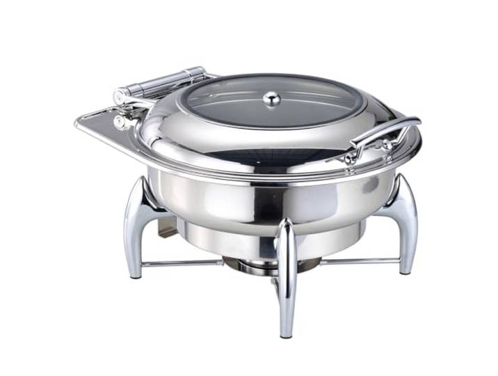 Hydraulischer Buffetheber mit Soft-Close-Deckel Chafing Dish aus Edelstahl und Glas for Hotel, Restaurant, Bankett(Round)