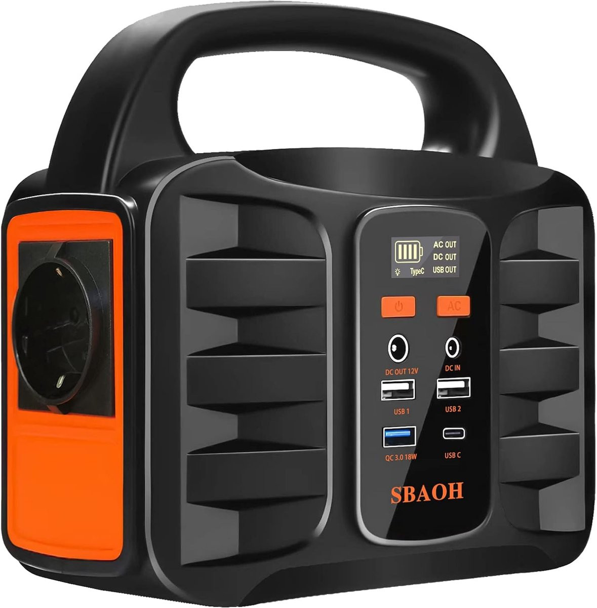 Powerstation Powerbank en Stroomgenerator met USB, AC en DC aansluitingen - Zwart en Oranje