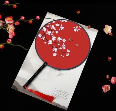 Multisell Products Hub Vintage Printing Silk Hand Fan, Round Cheongsam Tang Suit, Ancient Tassel Dance Fan, Multistyles Diameter 2