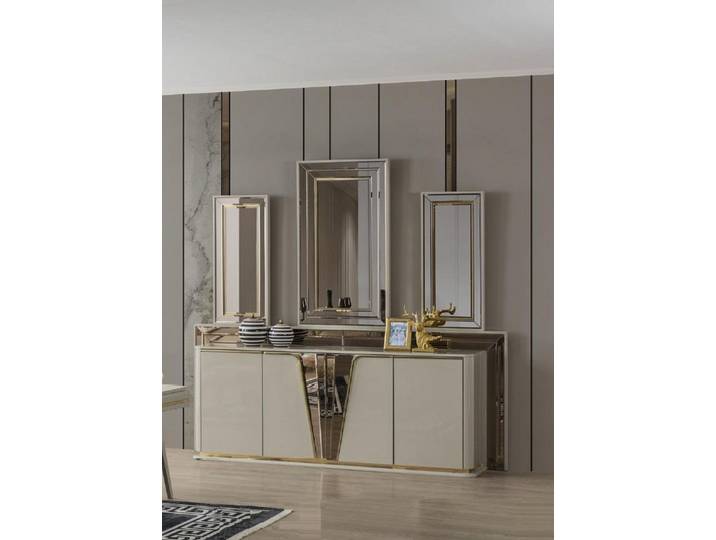 JVmoebel Kommode Beiges Holzsideboard mit Stauraum und eleganter Verarbeitung (1 St., Kommode + Spiegel), Made in Europa
