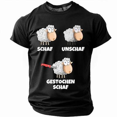 Herren T-Shirt Lustige deutsche Schaf Wortspiele Grafik T-Shirt Schaf Unschaf Gestochen Schaf Wortspiel Humor Kurzarm