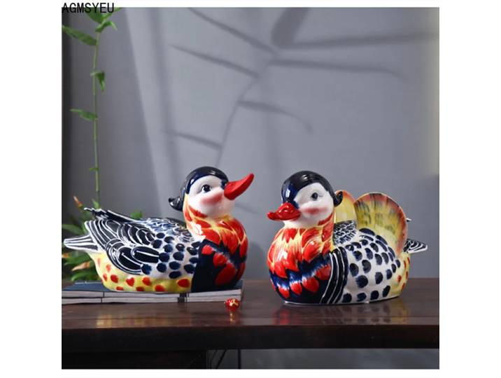 Sculpture animale créative chinoise, 2 pièces/lot, artisanat en céramique, décoration pour salle d'étude, salon, bureau, décoration de la maison