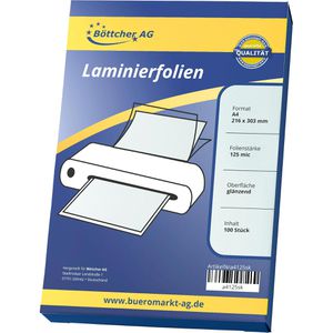 Böttcher-AG Laminierfolien Premium, DIN A4, 125 mic, glänzend, wasserabweisend & selbstklebend, 100 Stück